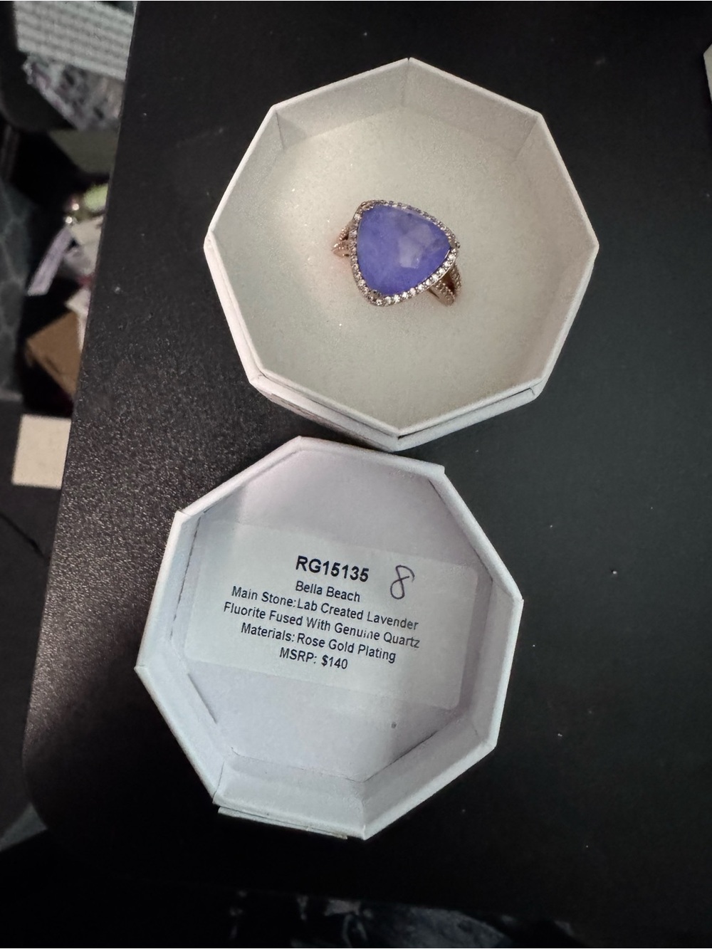 Bella Beach Rose Gold Lavender Heart Ring